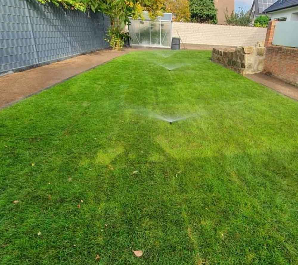 Sattgrüner Rasen mit Bewässerung, ein Gartenprojekt von Bazid Daoud GaLaBau